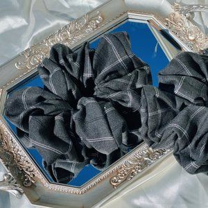 Giant xl plaid scrunchies | Dark Grey and white hair accessories for women